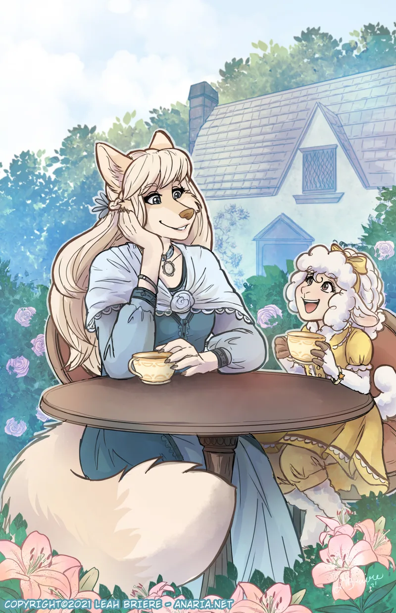 Mother and daughter drinking tea