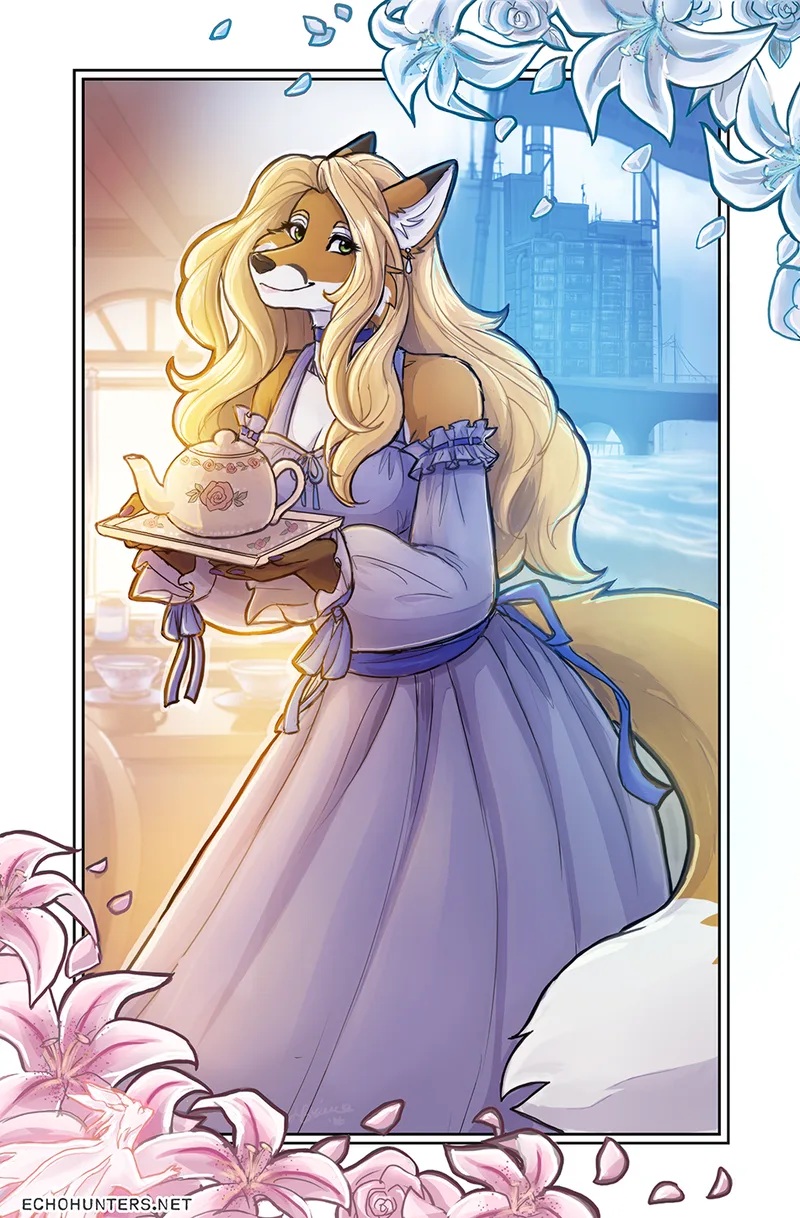 fox woman with tea
